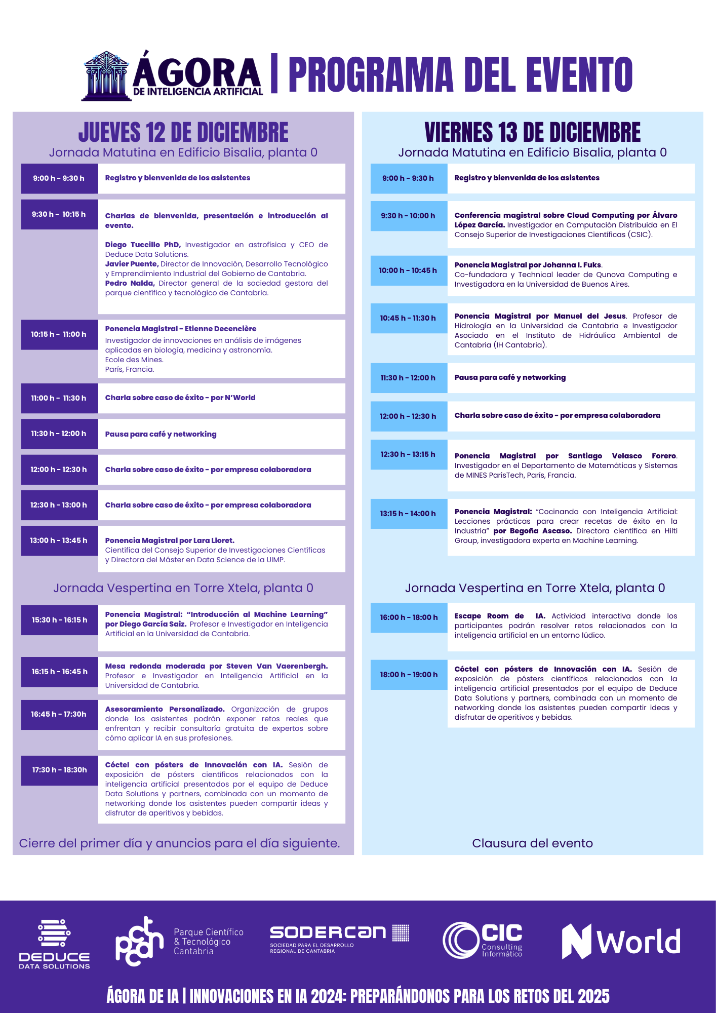 Programa del evento organizado por dedUCe data solutions en donde se centralizara en las innovaciones de inteligencia artificial del 2024 con una perspectiva hacia el 2025 en el mundo profesional, dirigido a profesionales y empresas de la comunidad de Santander Cantabria.